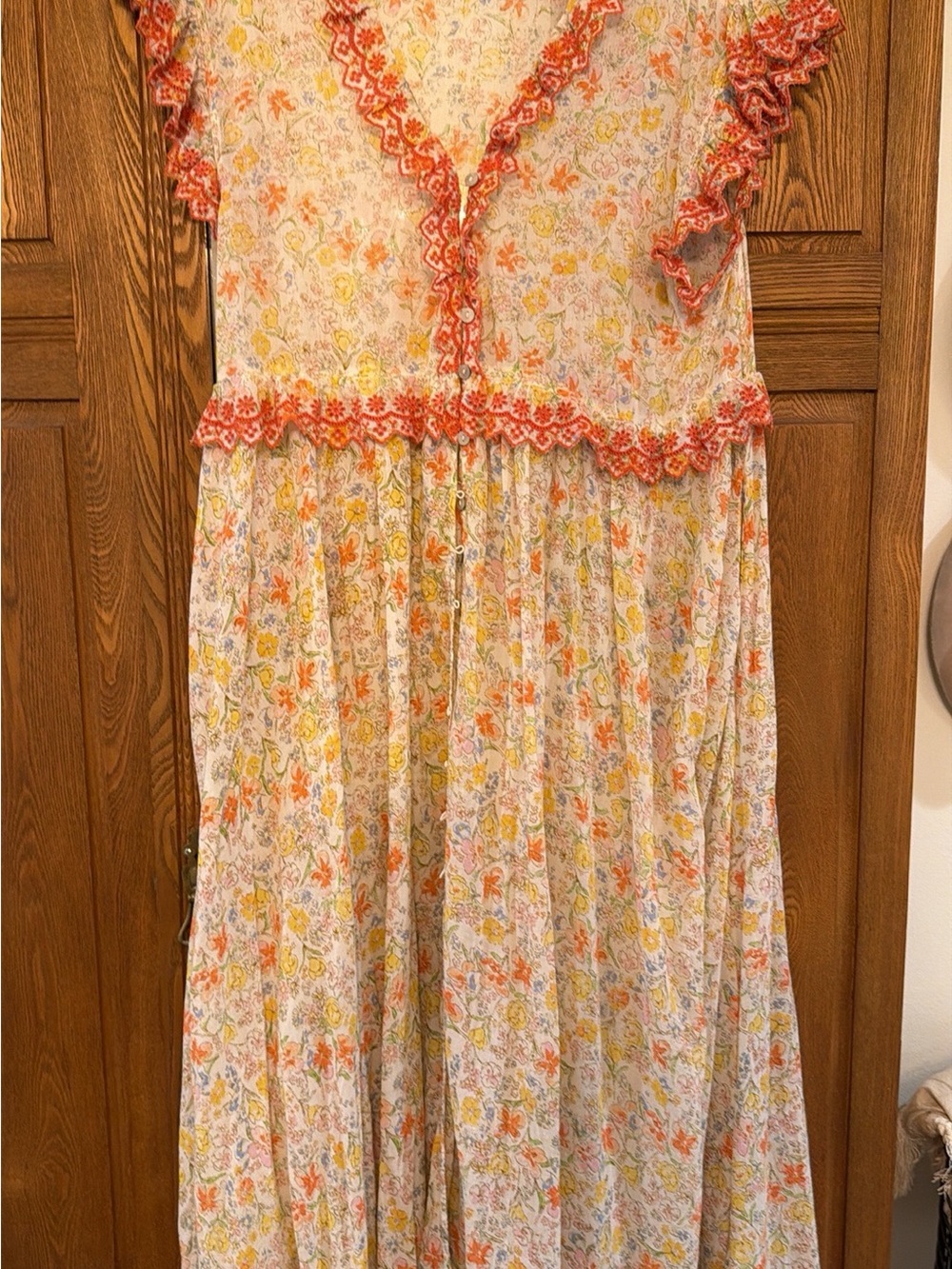 Free People Floral Maxi Dress in Cream, Yellow and Coral